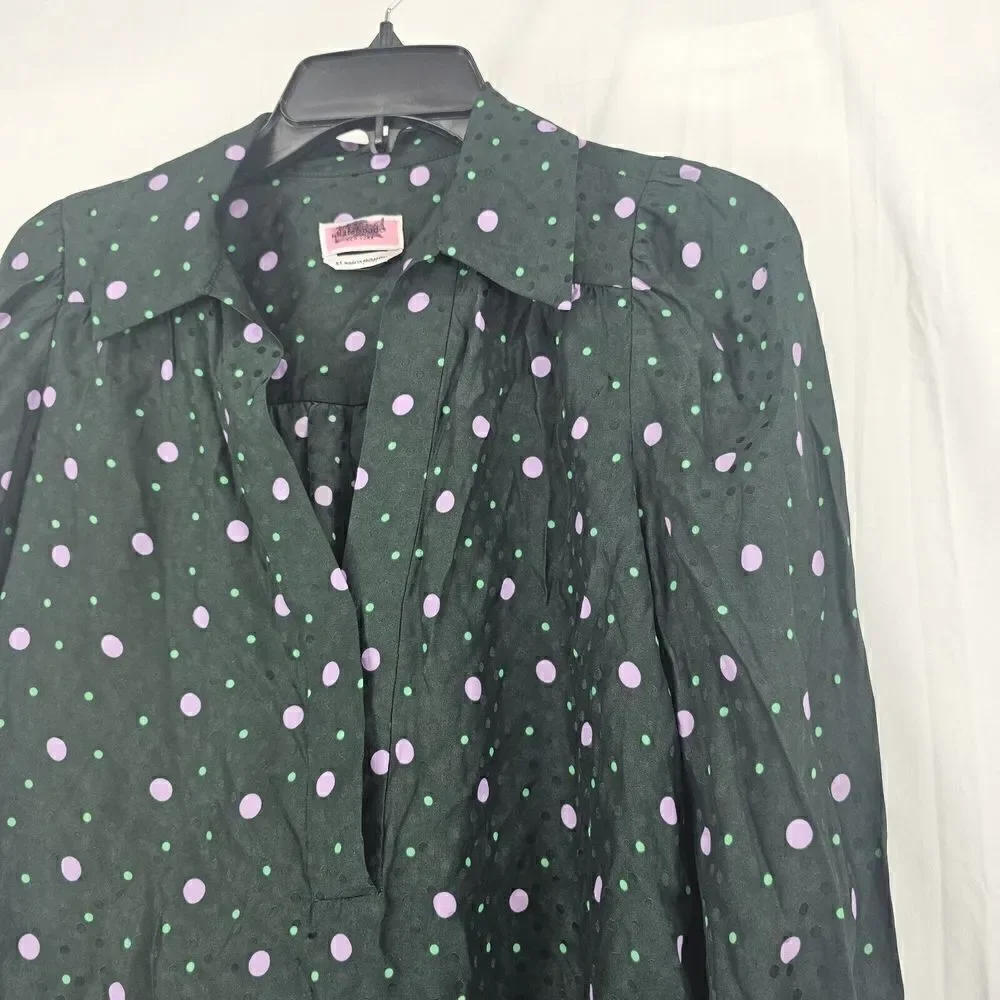 Kate Spade Pine Forest Green Pop Dots Blouse Size XS Silk Blend